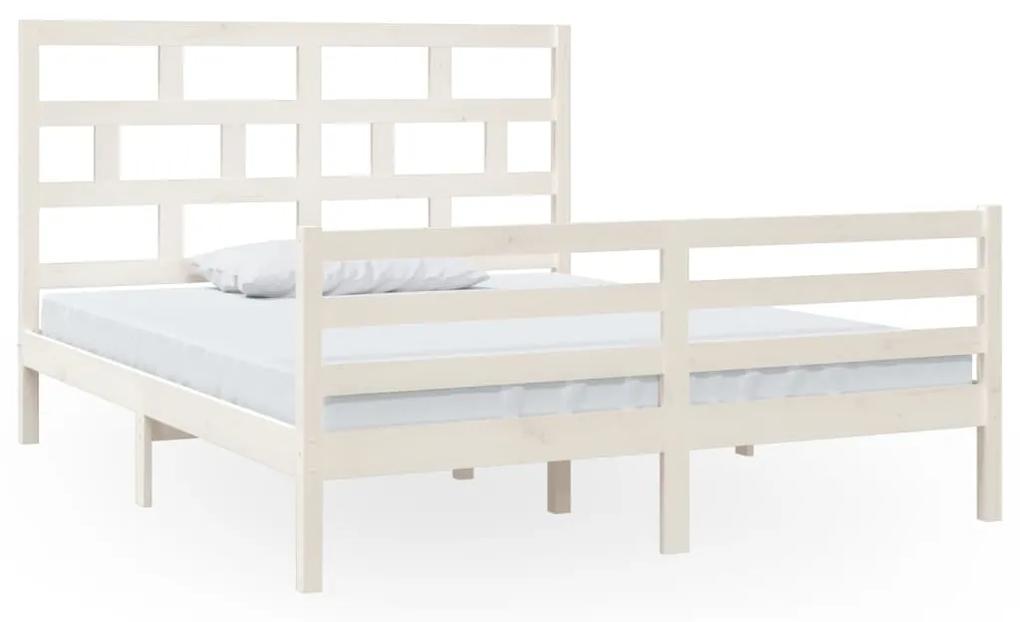 3101294 vidaXL Cadru de pat, alb, 160x200 cm, lemn masiv de pin