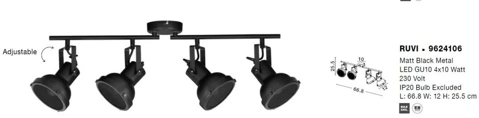 Lustra aplicata metalica design retro RUVI 4 negru