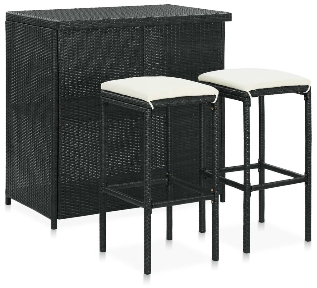 Set mobilier de bar, 3 piese, negru, poliratan