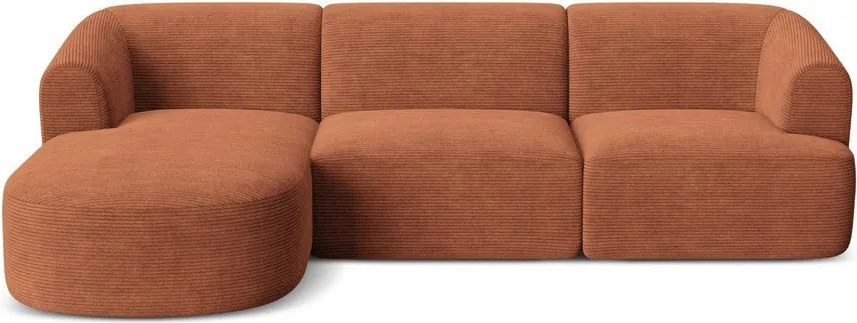 Colțar teracotă cu tapițerie din catifea reiată (cu colț pe partea stângă/cu șezlong) Campi – Cosmopolitan Design