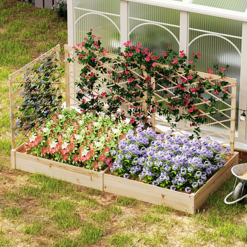 Outsunny Jardiniere cu 3 trelișe modulabile, bazin de flori din lemn pentru balcon terasă patio, 222x114x109 cm efect lemn natural | Aosom Romania