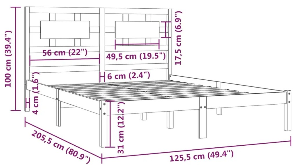 Cadru de pat, negru, 120x200 cm, lemn masiv de pin Negru, 120 x 200 cm