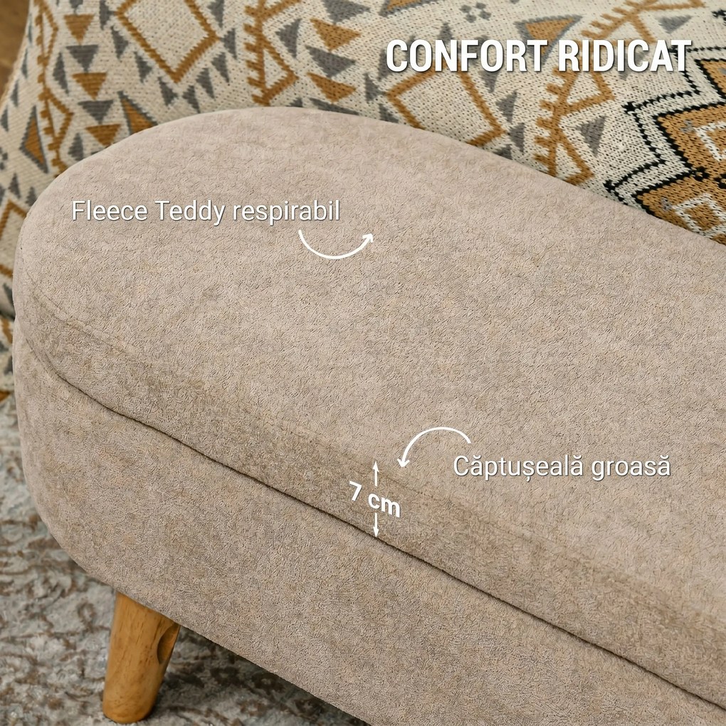 HOMCOM Bancă cu Spațiu de Depozitare Ascuns, Bancă Tapițată cu Picioare din Lemn și Poliester, 110x40x43 cm, Bej | Aosom Romania