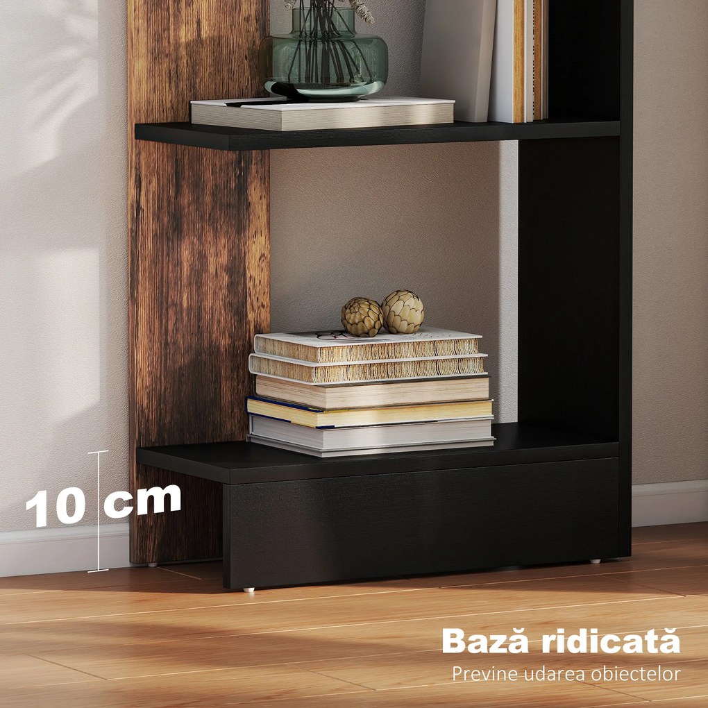 HOMCOM Raft Îngust cu 5 Etajere, Raft Economisitor de Spațiu Modern din Lemn, Bibliotecă pentru Baie, Living, Dormitor, Birou, 45x21x170 cm, Maro Rustic | Aosom Romania