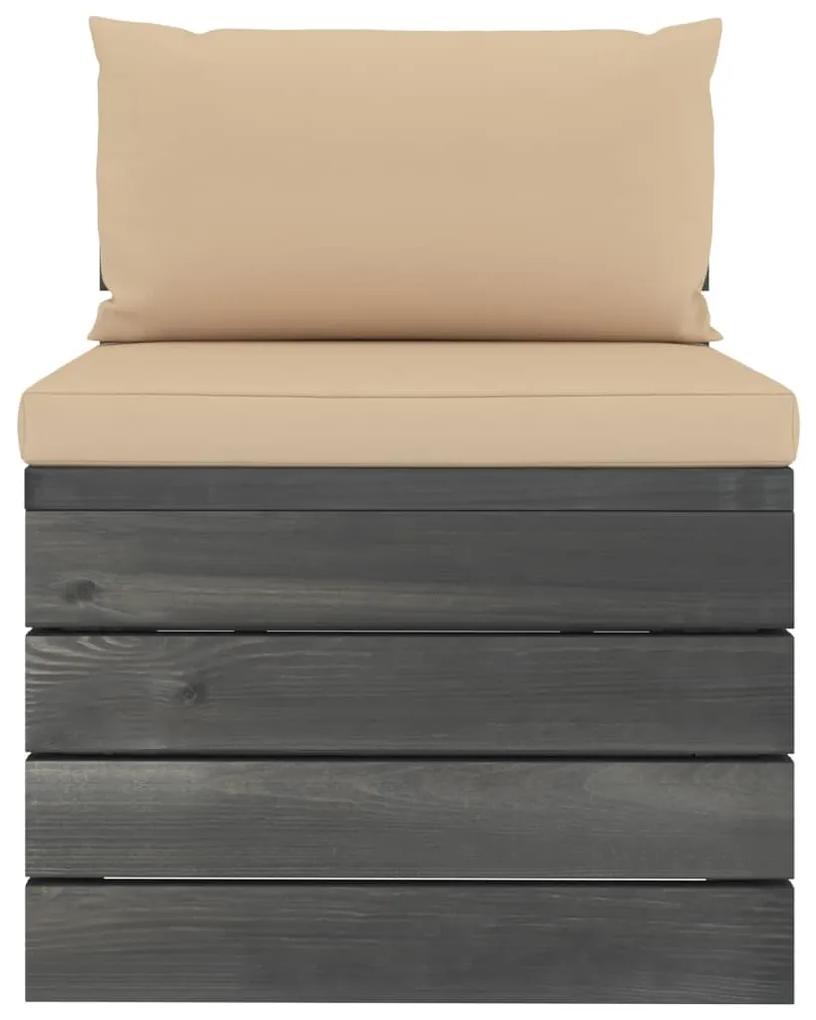 Canapea de gradina din paleti, de mijloc, cu perne, lemn pin 1, Bej, canapea de mijloc