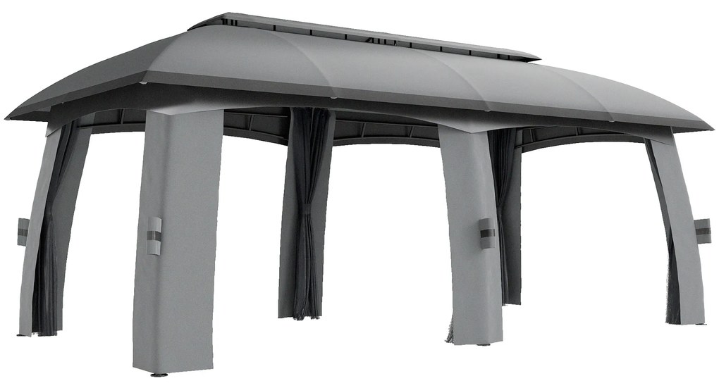 Outsunny Pavilion, Cort de petreceri, cu plase anti-insecte, plafon rezistent la vânt, pentru până la 15 persoane, gri închis, 3 x 6 x 3 m | Aosom Romania