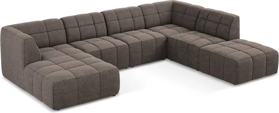 Colțar maro cu tapițerie din țesătură bouclé (în formă de "U") Aloha – Makamii