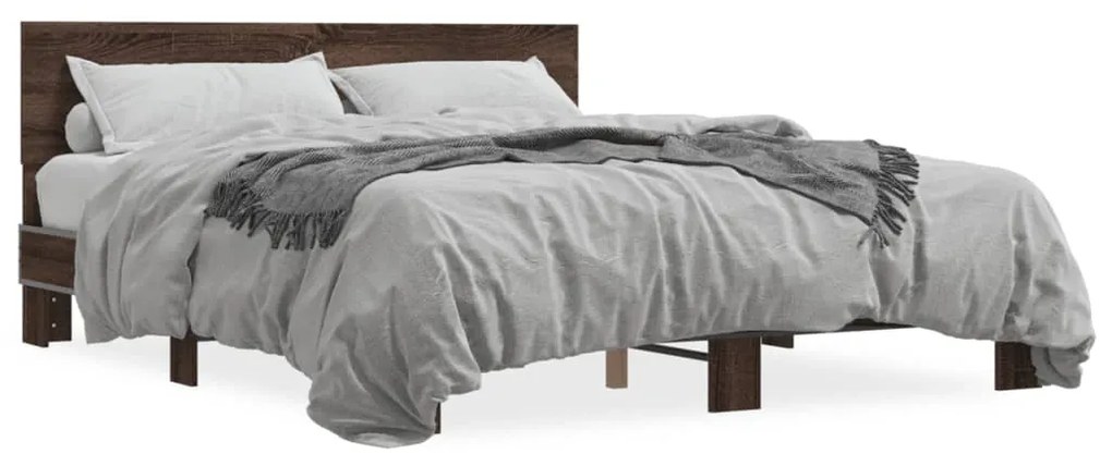 3280186 vidaXL Cadru de pat, stejar maro, 160x200 cm, lemn prelucrat și metal
