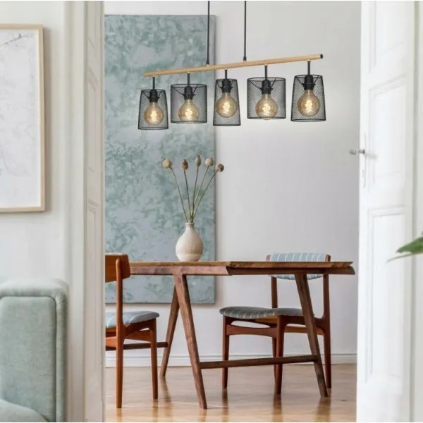 Brilo 4078-054 - Candelabru pe cablu WOOD & STYLE 5xE27/60W/230V