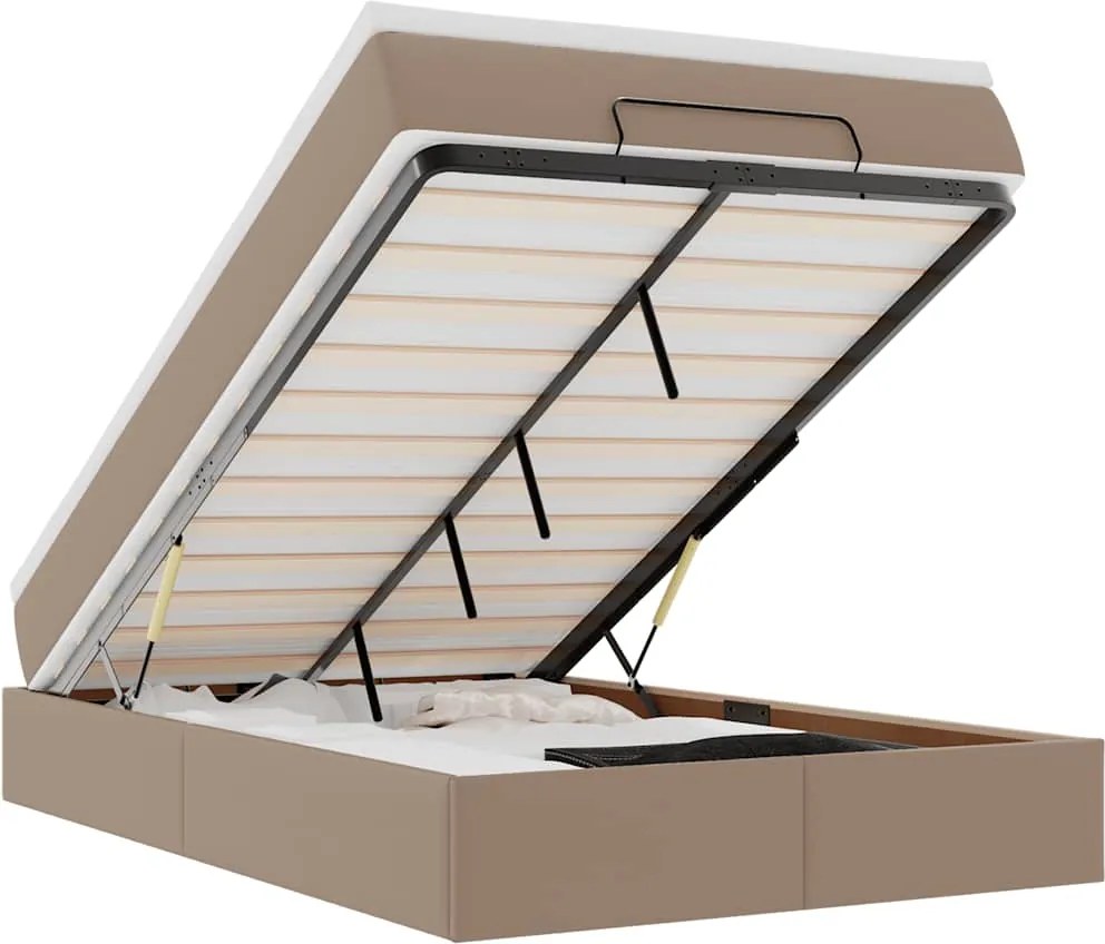 vidaXL Cadru de pat otoman cu saltea Cappucino piele artificială