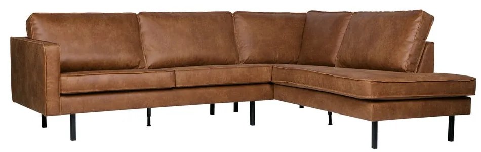 Colțar maro cu tapițerie din imitație de piele (cu colț pe partea dreaptă/în formă de ”L”) Rodeo – WOOOD