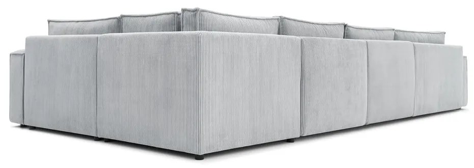 Colțar gri deschis cu tapițerie din catifea reiată (cu colț pe partea dreaptă) Nihad modular – Bobochic Paris