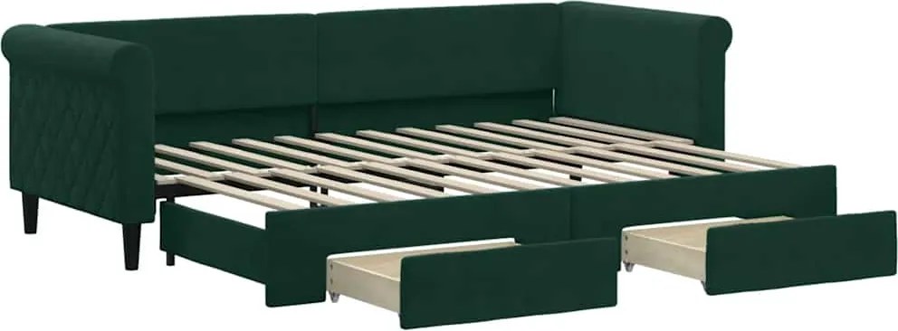 vidaXL Pat de zi cu extensie și sertare verde închis 80x200 cm catifea