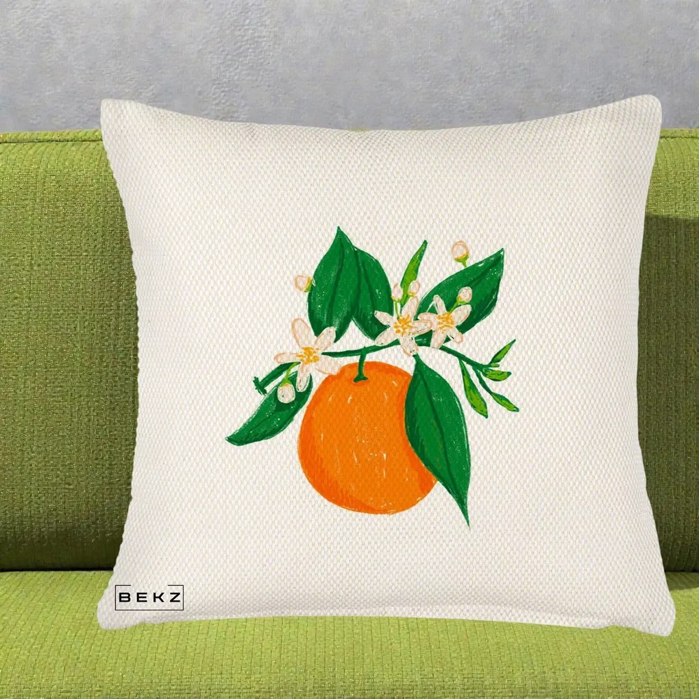 Perna Decorativa Portocala in Floare, 40x40 cm, Crem Reliefat, Husa Detasabila, Perna Inclusa, BEKZ®