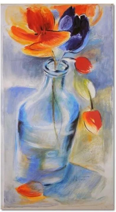 CARO Tablou pe pânză - Colorful Flowers In A Glass Vase 70x100 cm