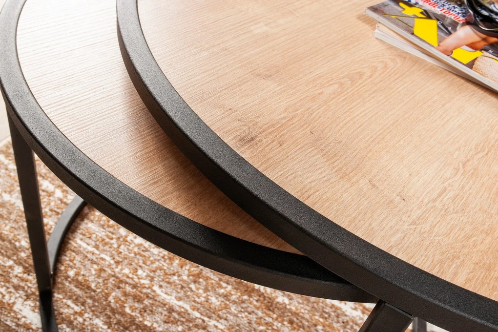 Masuta de cafea set (2 bucăți) Tambur - Oak
