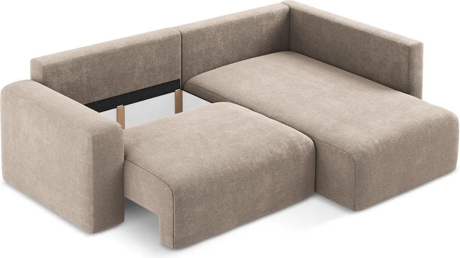 Colțar bej extensibil/cu spațiu de depozitare cu tapițerie din chenille (cu colț pe partea dreaptă/în formă de ”L”) Kona – Makamii