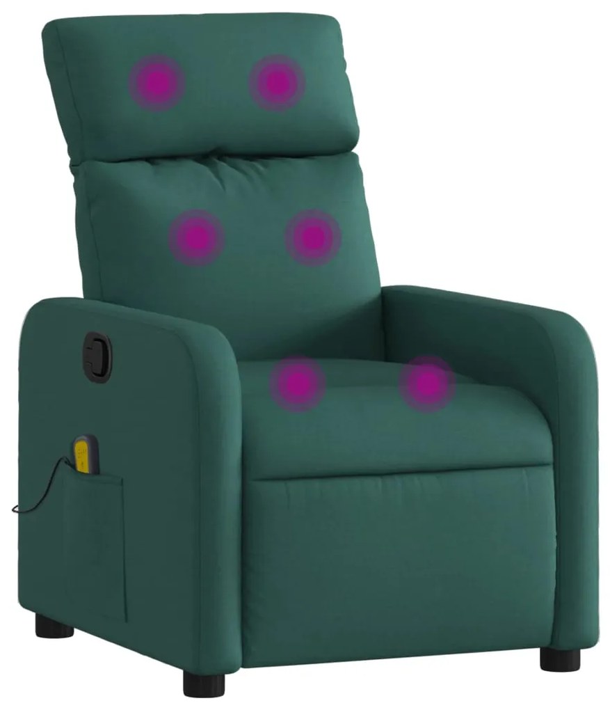 374180 vidaXL Fotoliu de masaj rabatabil, verde închis, material textil