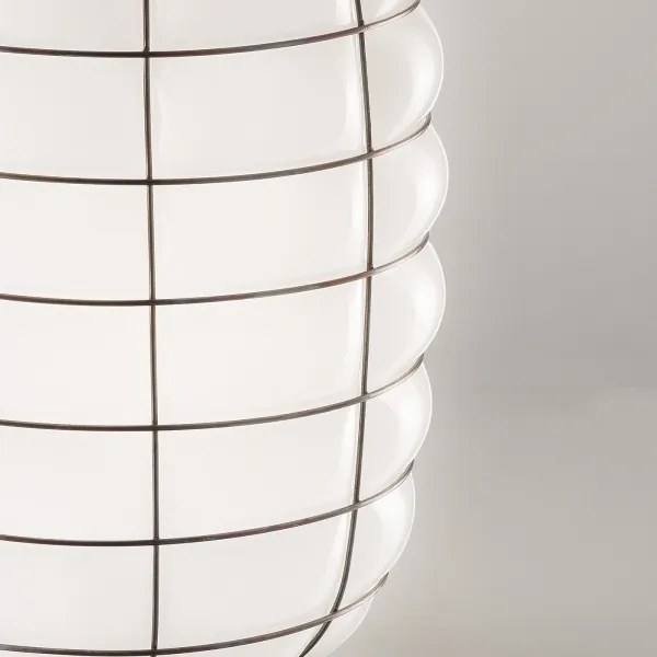 Lustră pe cablu SIRU LANTERNA 1xE27/60W/230V d. 32 cm negru/alb sticlă venețiană