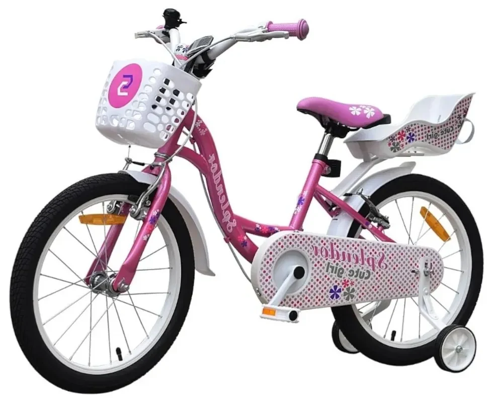 Bicicleta pentru copii NOVOKIDS™ Splend'Or Boom PRO Edition, Cu cosulet pentru papusi, Roti 16" inch, Maxim 50 kg, Cadru din otel, Roti ajutatoare