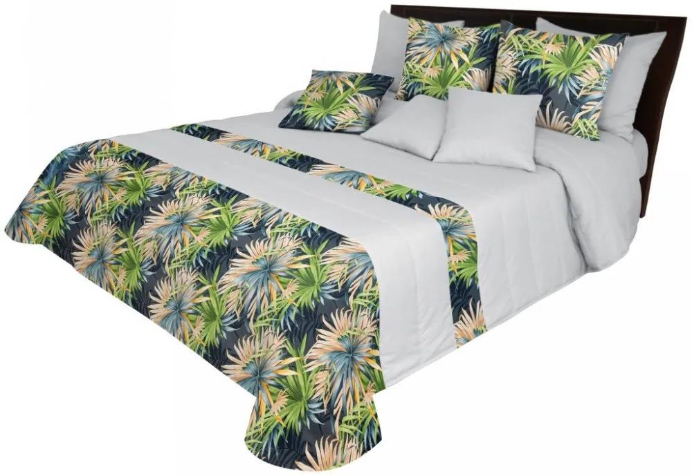 Cuvertură de pat reversibilă în gri deschis cu imprimeu cu flori exotice Lăţime: 240 cm | Lungime: 260 cm.
