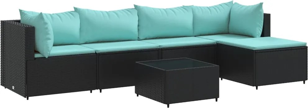vidaXL Set mobilier de grădină cu perne, 6 piese, negru, poliratan
