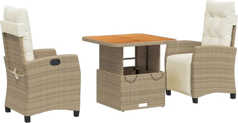 vidaXL Set mobilier de grădină cu perne, 3 piese, bej, poliratan