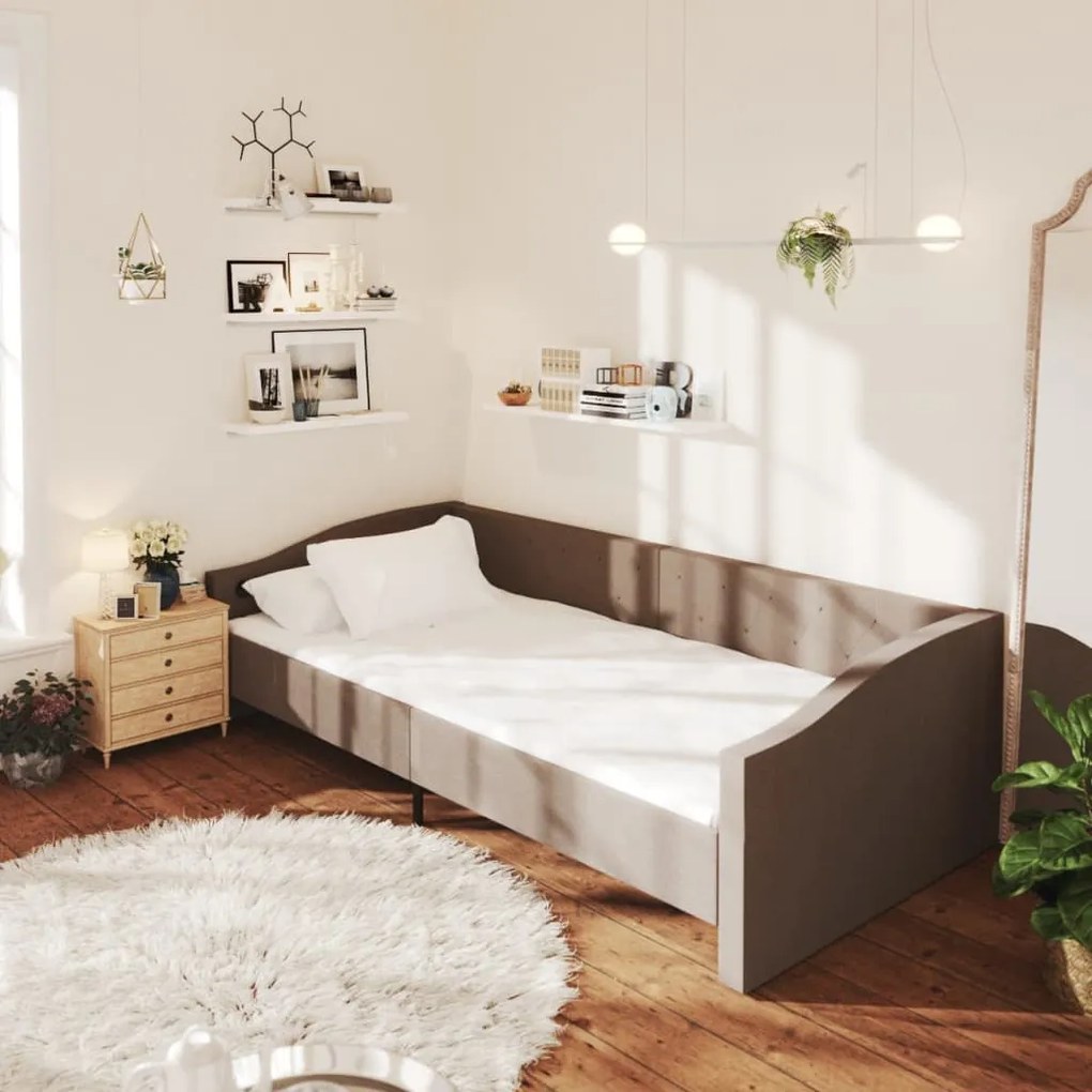 337232 vidaXL Pat de zi, gri taupe, 90x200 cm, textil, USB
