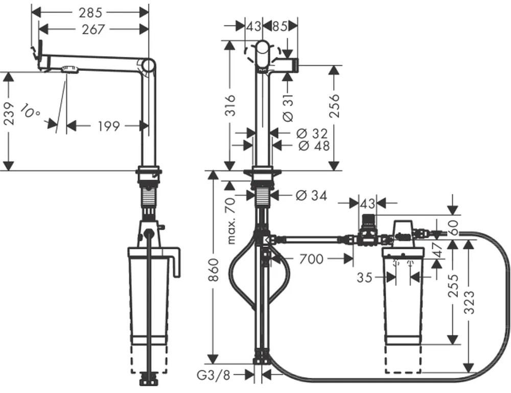 Baterie chiuveta bucatarie crom lucios cu filtru de apa Hansgrohe Aqittura M91 76802000 Crom lucios