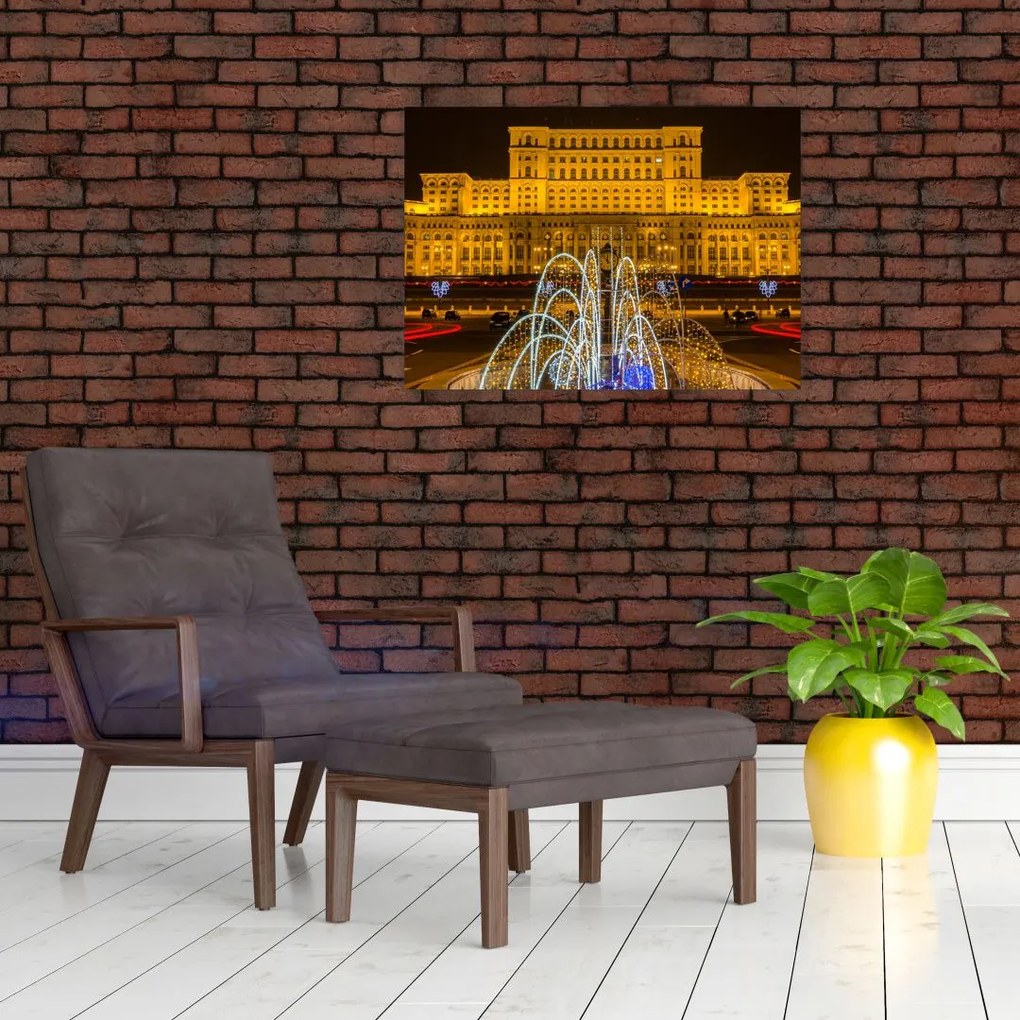 Tablou pe sticlă - Palatul Parlamentului, București, România (70x50 cm)