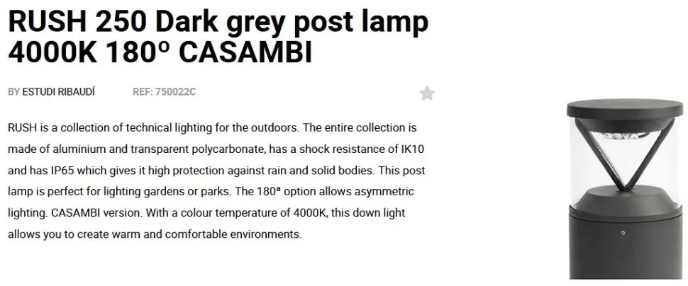 Mini Stalp LED iluminat exterior simetric 180º IP65 RUSH 25cm 4000K CASAMBI