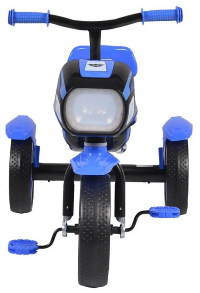 Tricicleta cu pedale NOVOKIDS™ Eagle Trike , Cu melodii si lumini, Carena, Max 25 kg, Roti din cauciuc EVA, Cadru metalic, Far luminos, Albastru