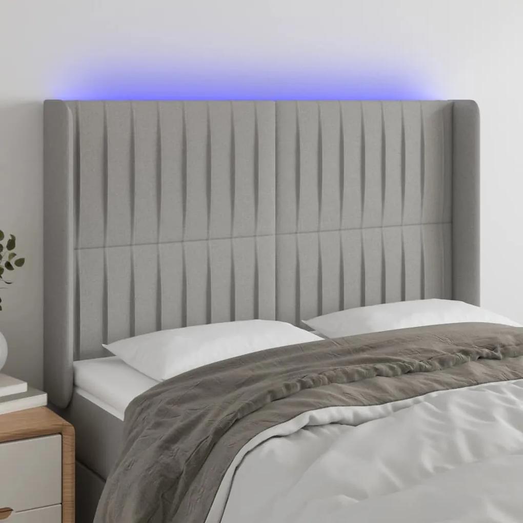 3124284 vidaXL Tăblie de pat cu LED, gri deschis, 147x16x118/128 cm, textil