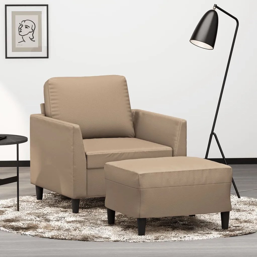 vidaXL Fotoliu canapea cu taburet, cappuccino, 60 cm, piele ecologică