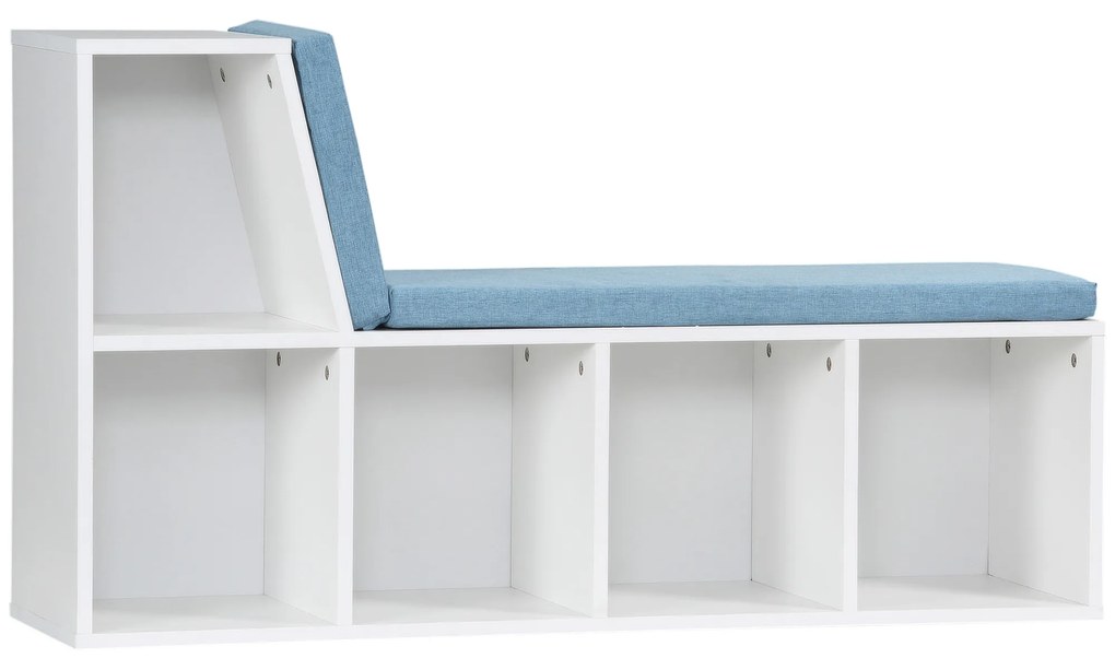 HOMCOM Biblioteca banc 2 in 1 cu 5 compartimente de depozitare si 2 perne 108 x 30 x 60 cm alb albastru | Aosom Romania