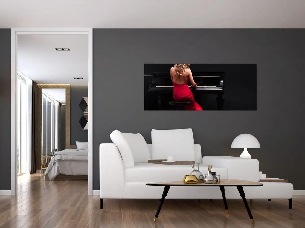 Tablou - Femeia cântând la pian (120x50 cm)