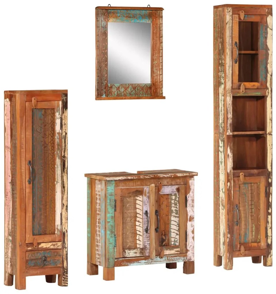 vidaXL Set mobilier de baie, 4 piese, lemn masiv recuperat