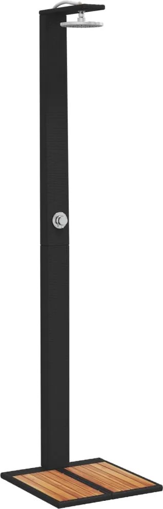 vidaXL Duș de exterior, negru, 50x55x224 cm, poliratan și lemn acacia