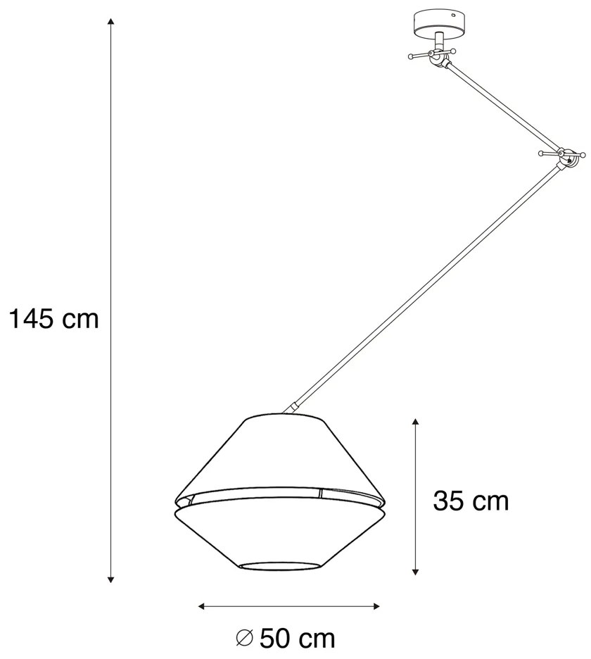Lampă Pandantiv Negru cu Abajur Dublu din Catifea Verde cu Interior Auriu - Blitz
