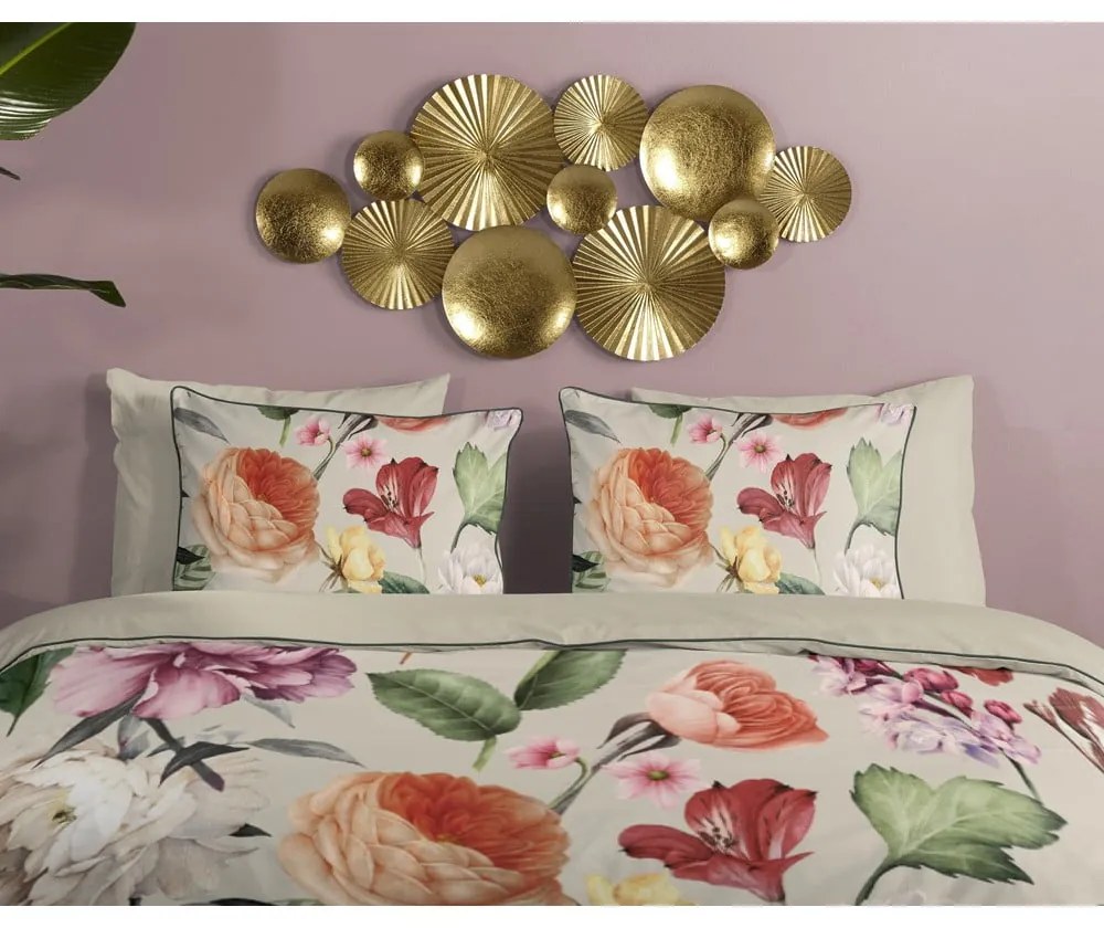 Lenjerie de pat bej din bumbac satinat pentru pat dublu, extinsă 200x220 cm Fiori – Descanso