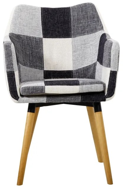 Fotoliu cu design Patchwork Alb-Negru / Fag, LANDOR