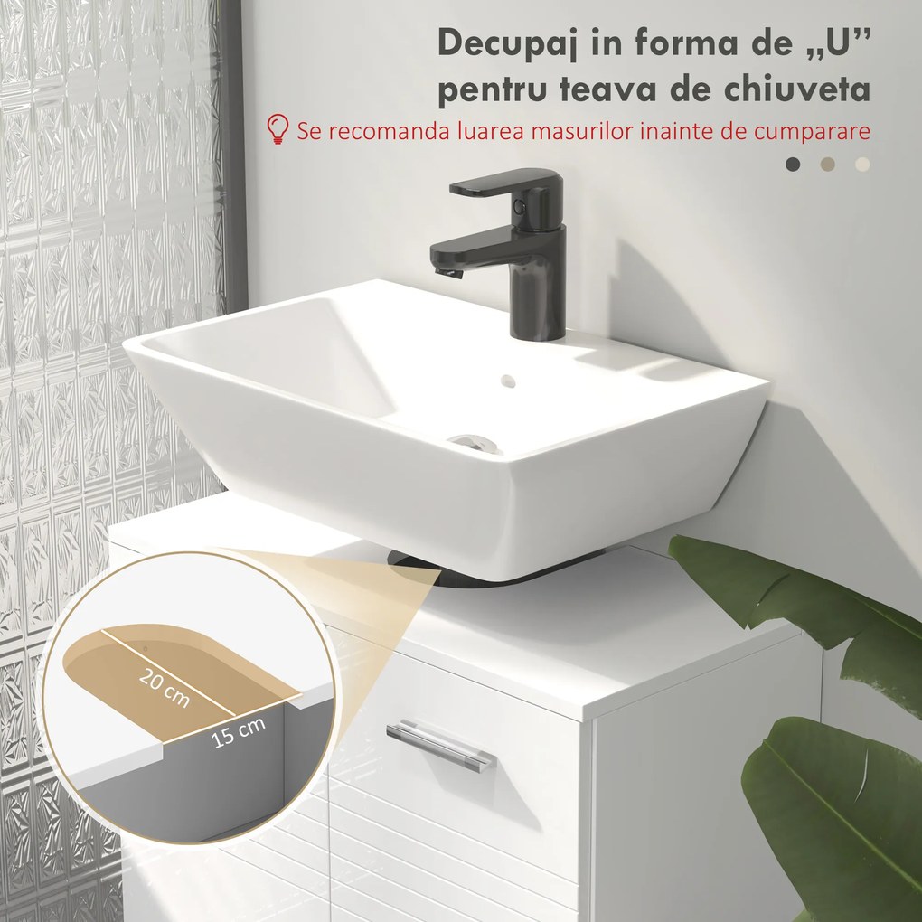 Mobilier Baie Subchiuvetă Kleankin cu 2 Uși, Spațiu de Stocare Eficient, din Lemn, Alb, 60x30x62.5cm | Aosom Romania