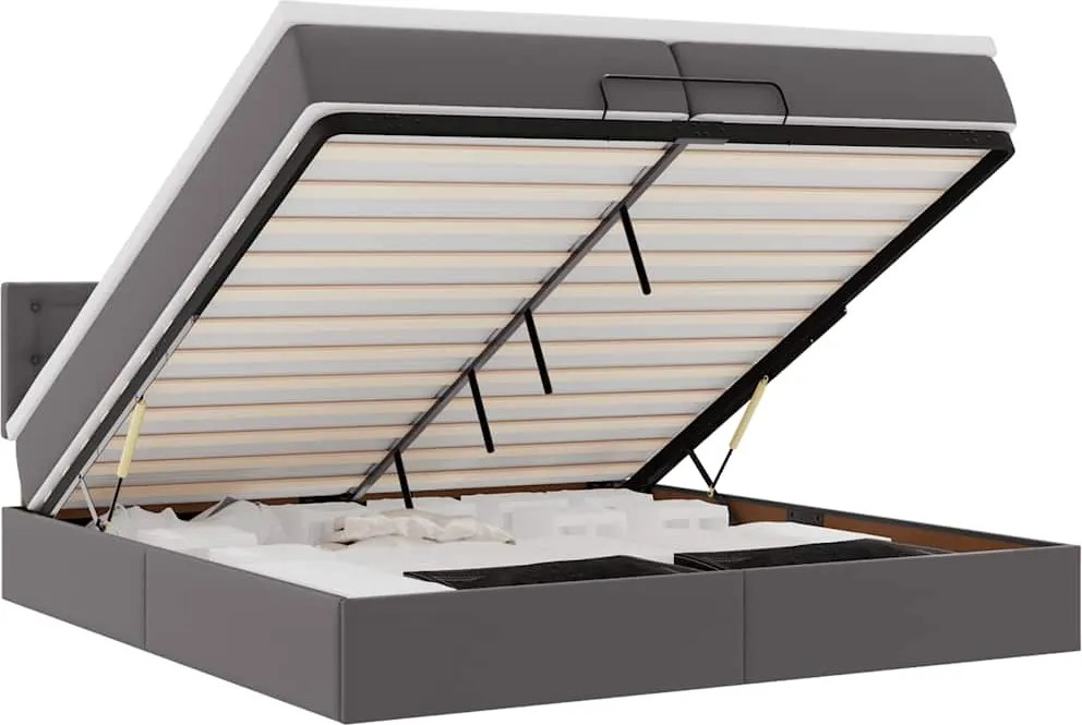 vidaXL Cadru de pat otoman cu saltele Gri 200x200cm piele artificială