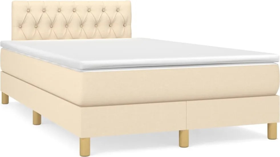vidaXL Pat box spring cu saltea, crem, 120x200 cm, textil