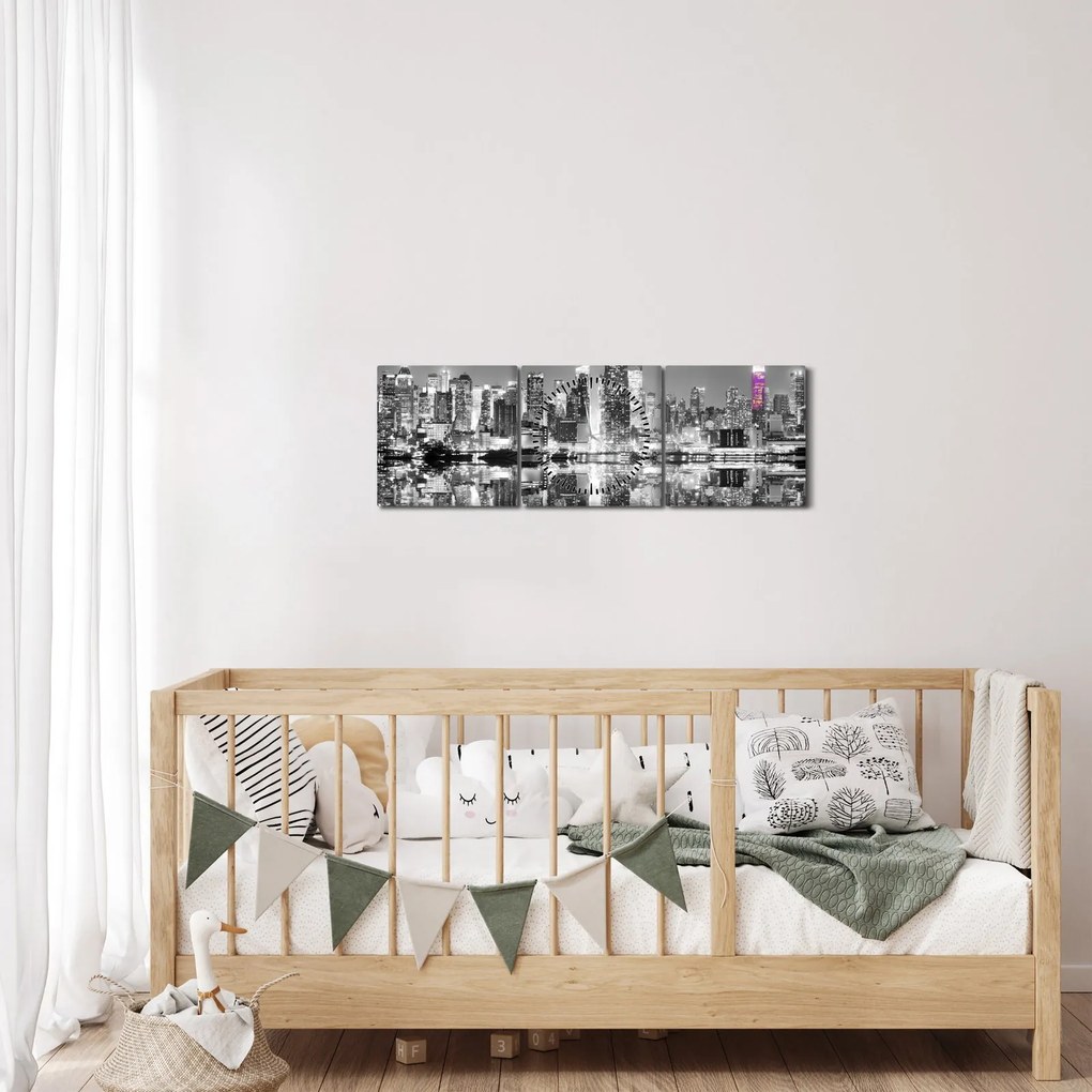 Tablou - New York și zgârie-norii mov (cu ceas) (90x30 cm)