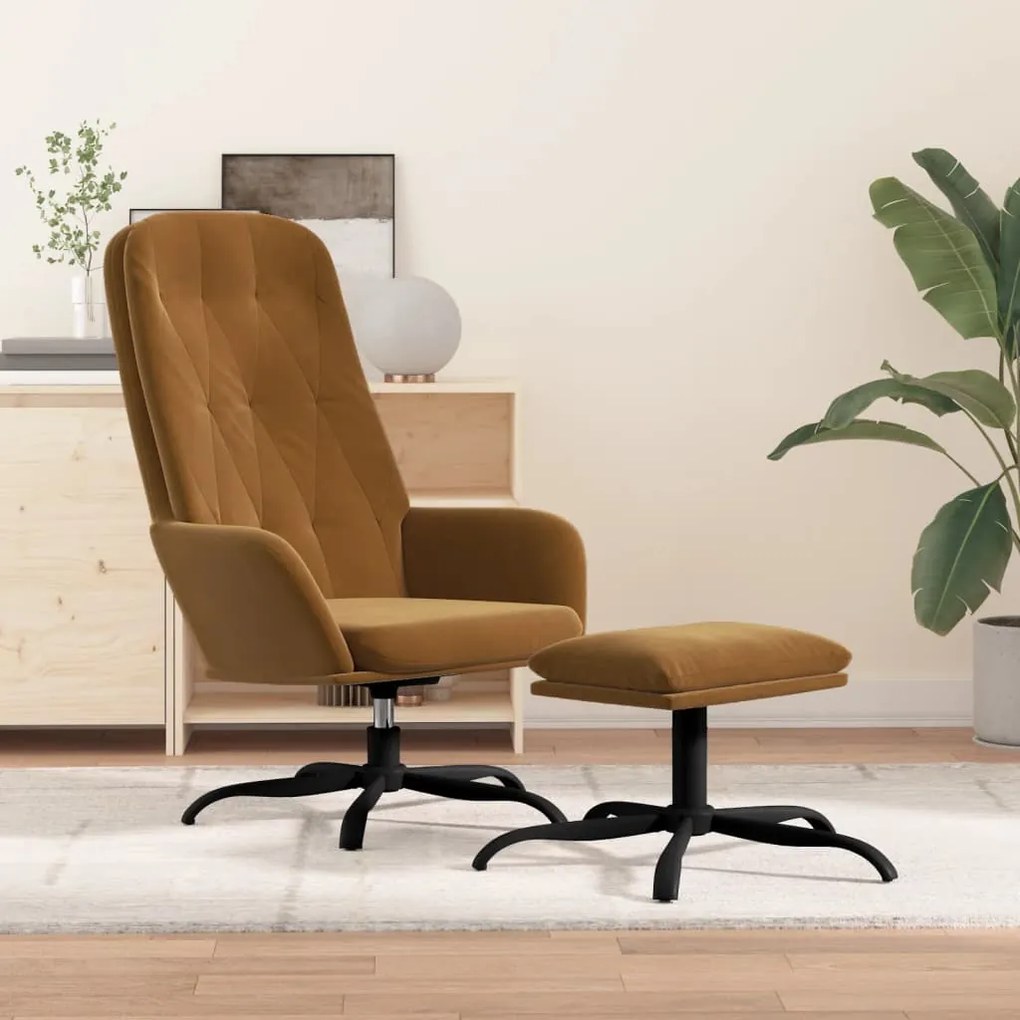 3097638 vidaXL Scaun de relaxare cu taburet, maro, catifea