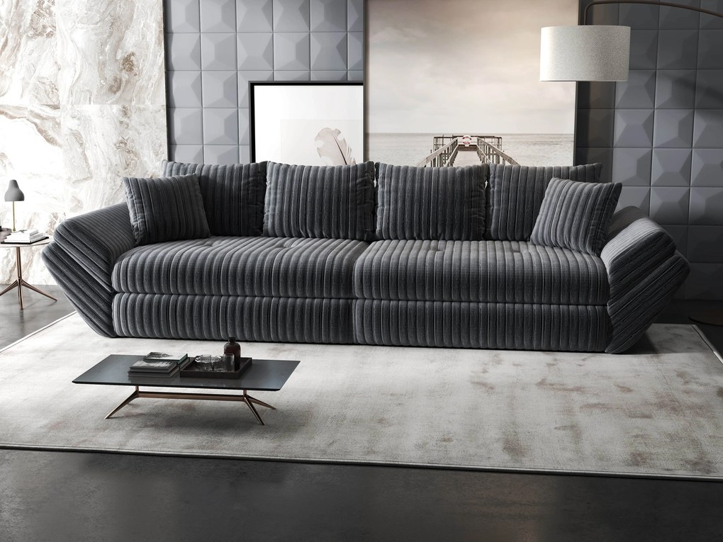 Canapea extensibilă dumonde cu ladă de depozitare si sezut confortabil din spuma high-density, Loana Ambience Gri 300x100 cm