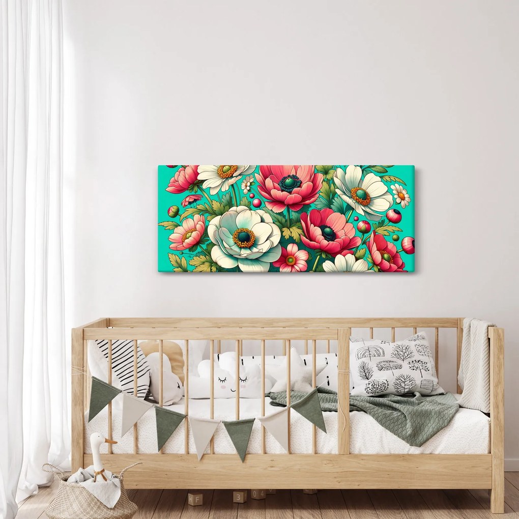 Tablou - Flori pe fundal albastru (120x50 cm)