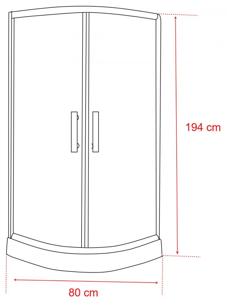 Cabină de duș curbată Spirit Matt 80x80x194 cm cu cădiță de duș din acril armat