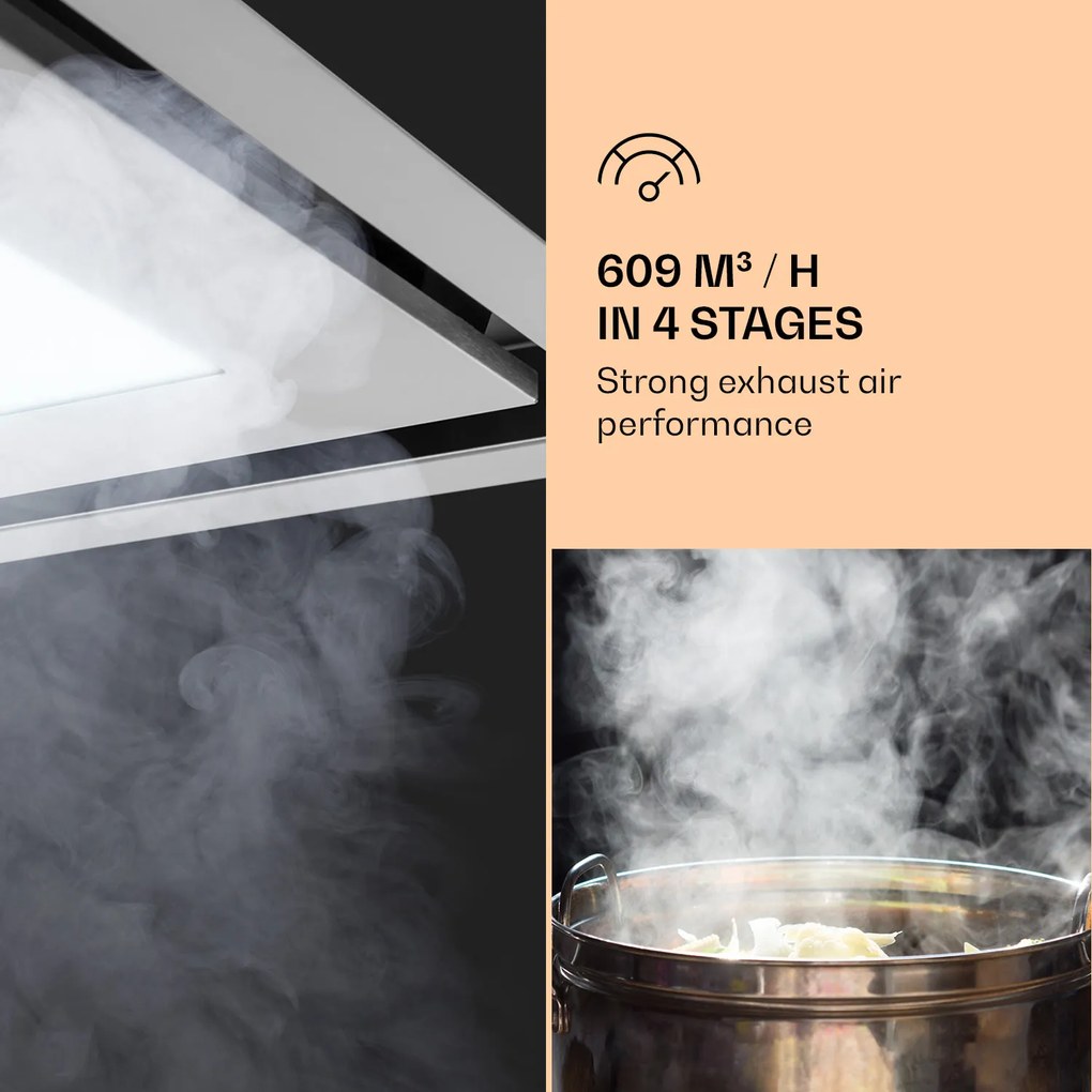 Klarstein Remy Brilliant Edition, hotă, 90 cm, 609 m³ / h, CEE A, LED, sticlă, oțel inoxidabil